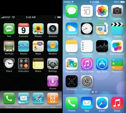 Comparison of iOS 1 to iOS 7 user interface